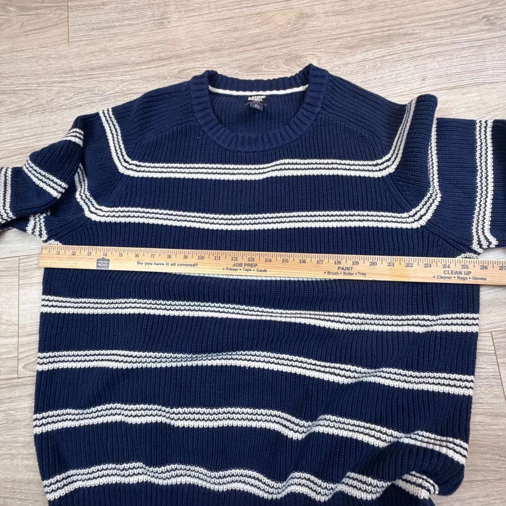 Lands End Drifter Mens XL Navy Blue‎ White Striped Shaker Knit Cotton Sweater - Picture 4 of 7